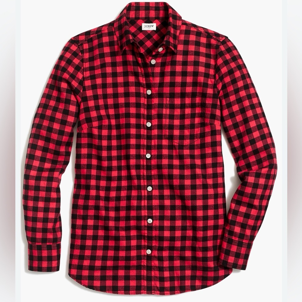 J.Crew Flannel Shirt Womens Red Black Plaid Long Sleeve Perfect Button Up M